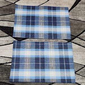 NWOT COUNTRY BLUE PLAID METALLIC SILVER SET-OF-2 PLACEMATS